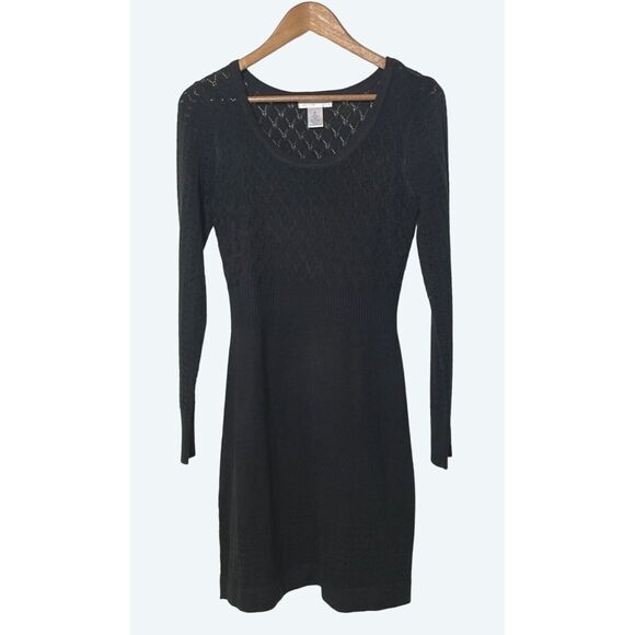 London Times Knit Sweater Dress Long Sleeve Scoop Neck Black NWT Medium - Picture 1 of 11